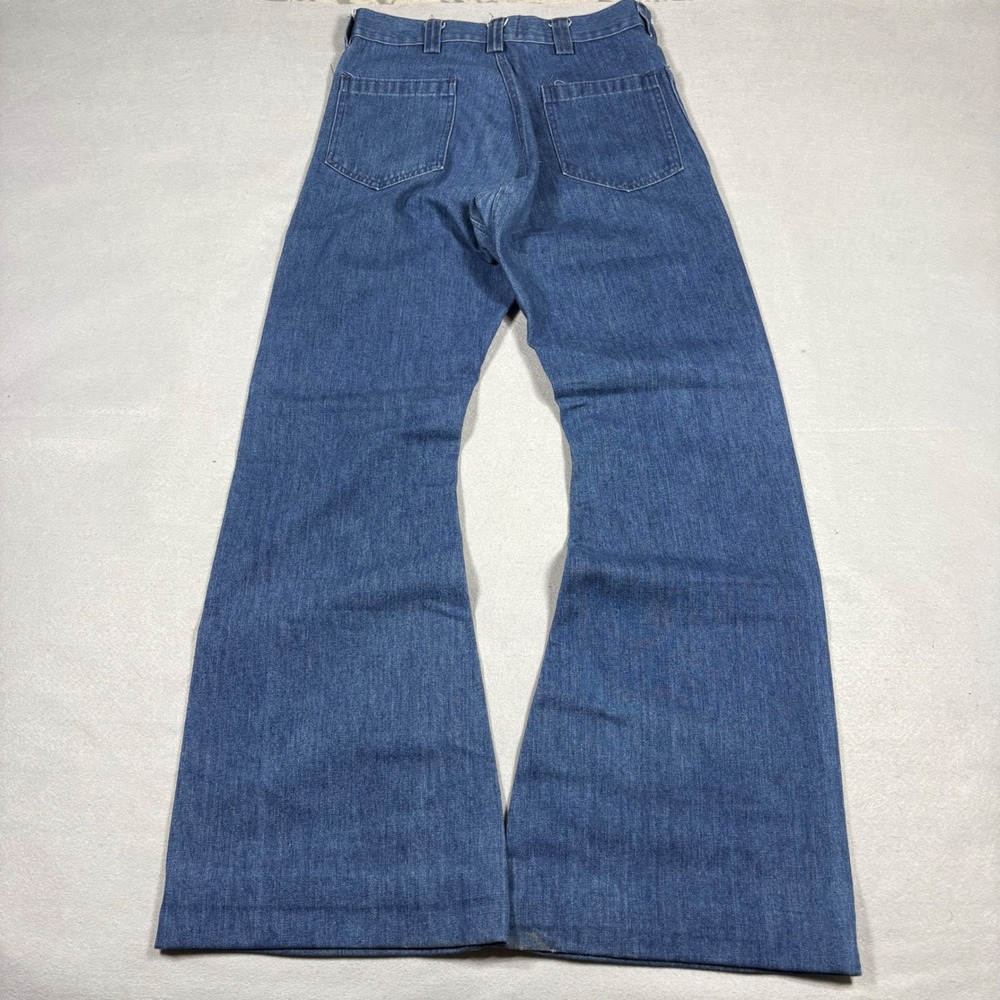 Vintage 70s Bell Bottom Dungaree Jeans Blue High Rise Flare Talon Zip 28x31